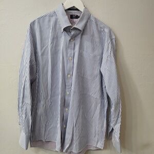 Lincs David Chu Mens Blue Striped Long Sleeve Button Up Shirt Sz Xlarge Cotton